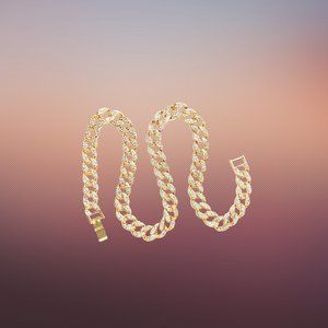 Icy 14k Gold Plated 15mm Iced Stainless Steel 24" Iced Cuban Chain